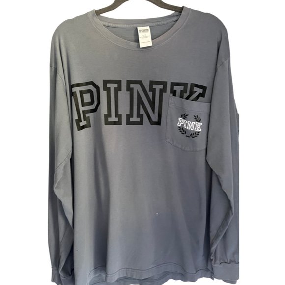 VS PINK Gray Long-Sleeve Shirt with Front Pocket Detail Size L - Picture 2 of 5